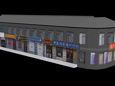 Traditional Commercial Street With Brick Architecture Multiple Shops And Colorful Signboards 3d model