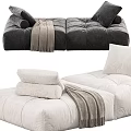 Comfortable White And Navy Blue Sofa Stools With Stacked Pillows And Cozy Blanket