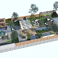 Beautiful Courtyard Garden Design With Trees Tables Chairs Stone Flooring And Wooden Fence