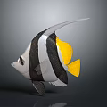 Colorful Black White Striped Tropical Fish With Yellow Tail Fins As Aquatic Animal