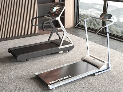 Modern Home Gym Sports Equipment With Two Treadmills And Digital Control Panels 3d model
