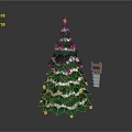Festive Green Christmas Tree Decorated With Red Ornaments Star And White Tinsel