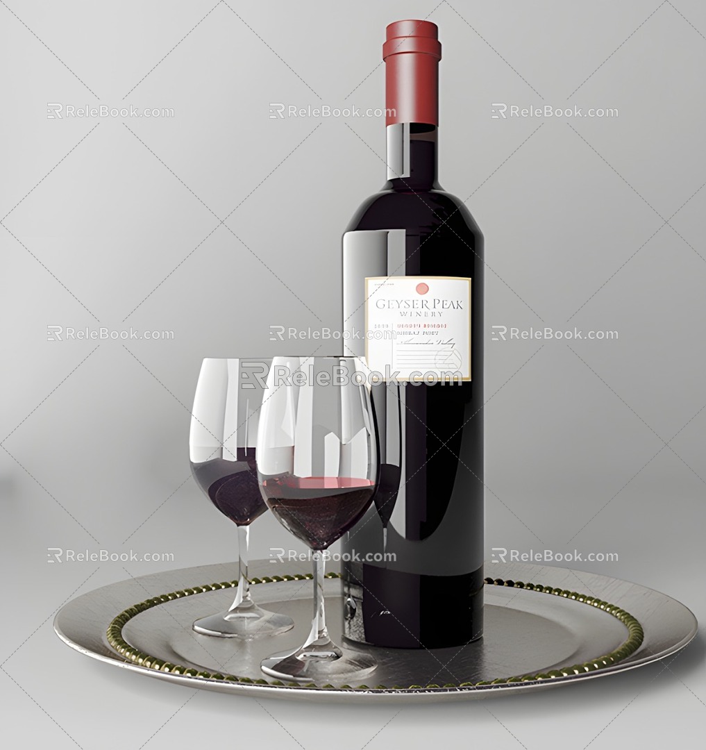 Glass Wine Glass Wine Bottle Wine Tray Metal Tray 3d model