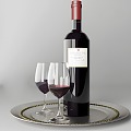 Glass Wine Glass Wine Bottle Wine Tray Metal Tray 3d model