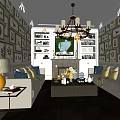 Classic Living Room Interior With Framed Leaf Bird Art Chandelier Fireplace And Sofas