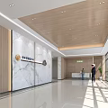 Modern Service Hall Interior With Person Using Smartphone Marble Wall And Seating Area 3d model
