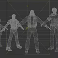 Four Video Game Characters With Diverse Outfits Standing On Grid Background 3d model