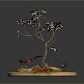 Decorative Tree With Dinosaur Models On Circular Base With Green Grass And Red Flowers