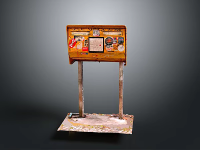Vintage Orange Machine With Metal Stands Platform Base And Stickers 3d model