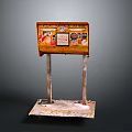 Vintage Orange Machine With Metal Stands Platform Base And Stickers 3d model