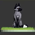 Low Poly Fox Character Sitting On Grassy Circle With Small Flowers
