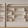 Various Bottles Neatly Arranged On White Shelves In Retail Display Interior