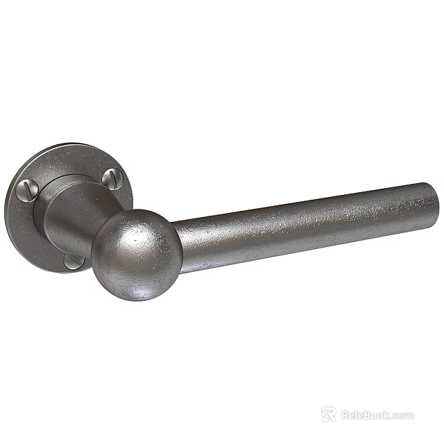Brushed Metal Door Handle With Round Base And Cylindrical Grip Design 3d model 