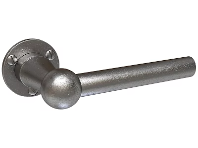 Brushed Metal Door Handle With Round Base And Cylindrical Grip Design 3d model
