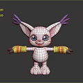 Cute White Cartoon Game Character With Big Purple Ears Blue Eyes And Striped Arms