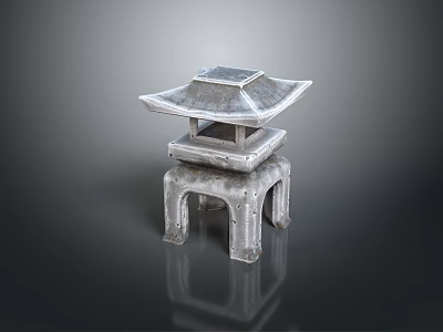 Gray Stone Lantern With Multi Tiered Structure Four Legged Base And Square Top 3d model