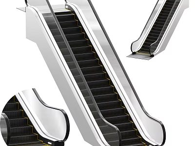 Modern Escalator With Transparent Handrails And Black Steps 3d model