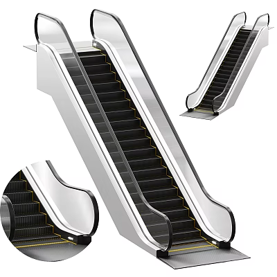 Modern Escalator With Transparent Handrails And Black Steps 3d model Modern Escalator With Transparent Handrails And Black Steps 3d model