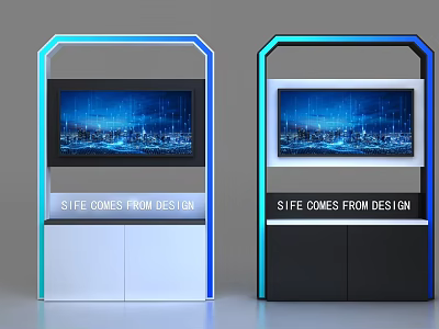 Commercial Display Equipment Screens Showing City Data Patterns White Black Blue Cyan Lighting 3d model