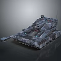 Modern Military Vehicle Armored Tank 3D Rendered With Camouflage Pattern Main Gun And Tracks