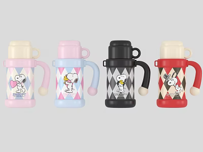 Colorful Snoopy Printed Mugs with Handles in Pink Blue Black Red 3d model