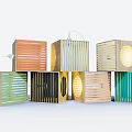Colorful Square Shaped Decorative Lamps with Various Designs Striped Patterns and Circular Cutouts
