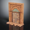 Traditional Arched Entrance Gate With Stone Frame Grilled Window And Wooden Door