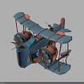 Blue And Red Biplane With Double Wings Propellers Fuselage And Tail 3d model