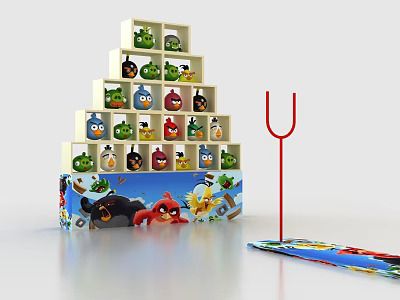 Angry Birds Themed Multi Layer Tower Play Equipment With Slingshot And Colorful Mat 3d model