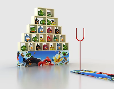Angry Birds Themed Multi Layer Tower Play Equipment With Slingshot And Colorful Mat 3d model