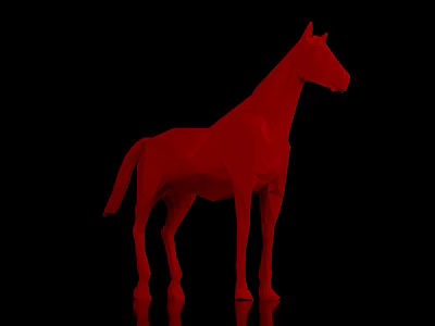 Red Low Poly Horse Sculpture Against Black Background With Modern Design 3d model