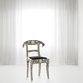 Stylish Patterned Dining Chair With Black Seat Cushion In Bright Room With White Curtains