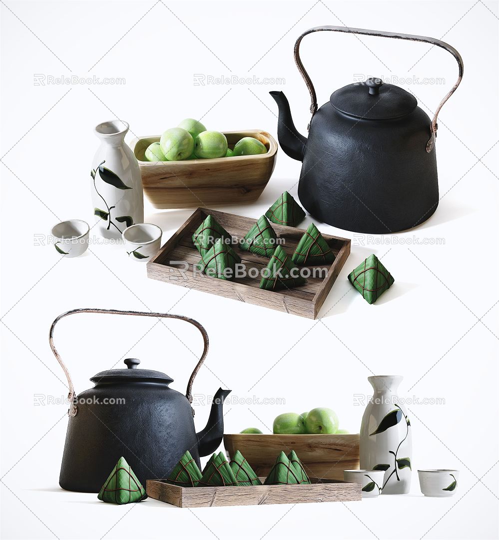 Modern Tea Set Zongzi Food Decoration model