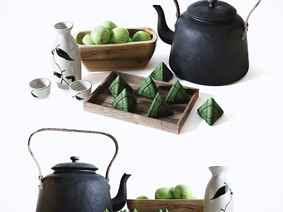 Modern Tea Set Zongzi Food Decoration model