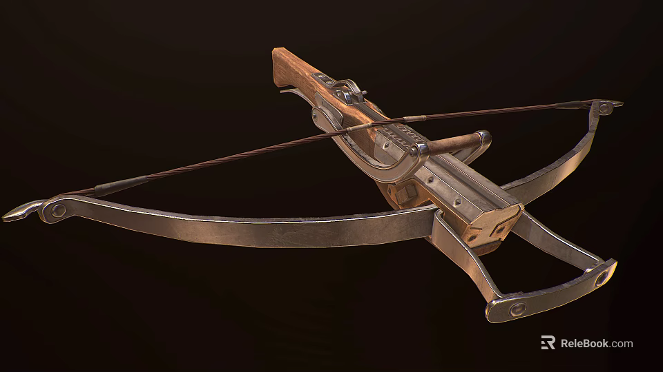 Vintage Crossbow With Wooden Stock And Metal Bow Frame Structure Design 3d model 