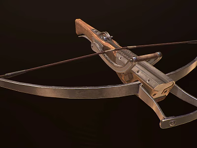Vintage Crossbow With Wooden Stock And Metal Bow Frame Structure Design 3d model