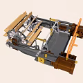 Industrial Mechanical Frame Structure With Metal Components Wooden Panels And Orange Supports