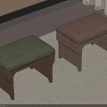 Two Green and Brown Leather Cushioned Stools with Wooden Legs on Carpet