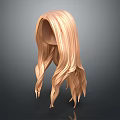 3D Head Model With Golden Wavy Long Hair And Shiny Texture On Dark Background