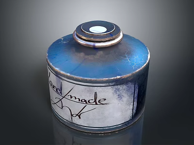 Handmade Blue Container With Hand Made Label And Vintage Lid Top 3d model
