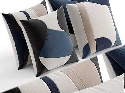 Modern Geometric Throw Pillows Featuring Navy Black Beige Color Block Design 3d model