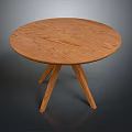 Round Wooden Table Furniture With Three Legged Design And Wood Grain Surface