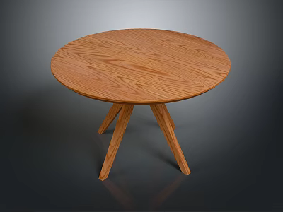 Round Wooden Table Furniture With Three Legged Design And Wood Grain Surface 3d model