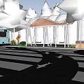 Modern Post Station With Canopy Structure Green Trees Pedestrians And Natural Surroundings