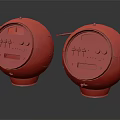White and Red Spherical Audio Speakers With Control Knobs And Display Screens