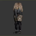 Woman With Long Hair Wearing Gray Sweater And Floral Skirt Front Back View