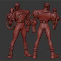3D Sci Fi Character With Blonde Hair Blue White Costume Mechanical Equipment Front Back View