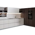 Modern Kitchen Cabinets With Light Countertop Sink And Dark Wood Oven Appliances