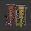 Industrial Conical Equipment With Rusty Red And Beige Metal Frames Worn Texture