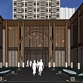 Modern Sales Office Building Design With Wooden Elements Glass Facade And Entrance Steps